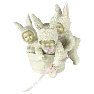 1995 Dept 56 Snowbunnies‎ Figurine Rub A Dub Dub 3 Bunnies In A Tub Easter Egg